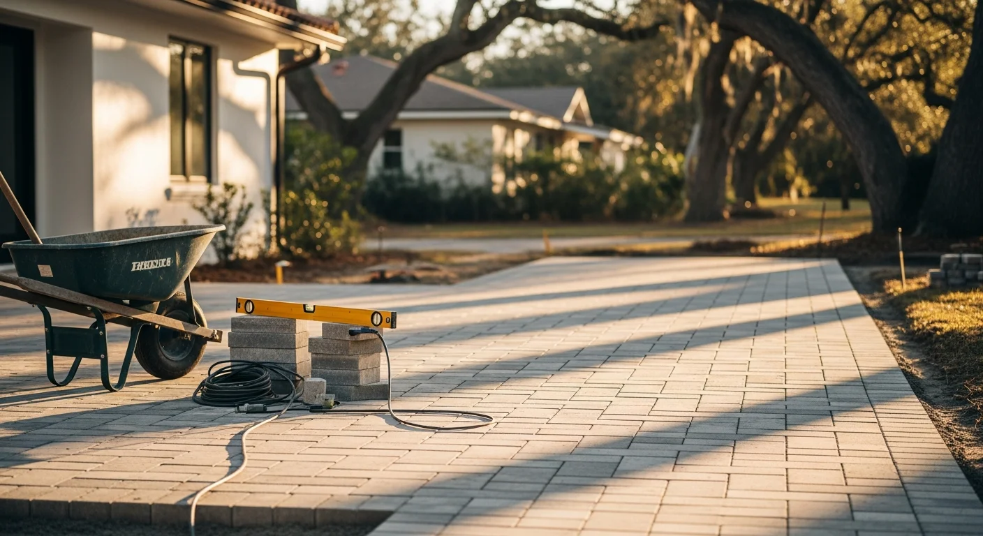 Outdoor patio with pavers and landscape lighting in Jacksonville Beach home