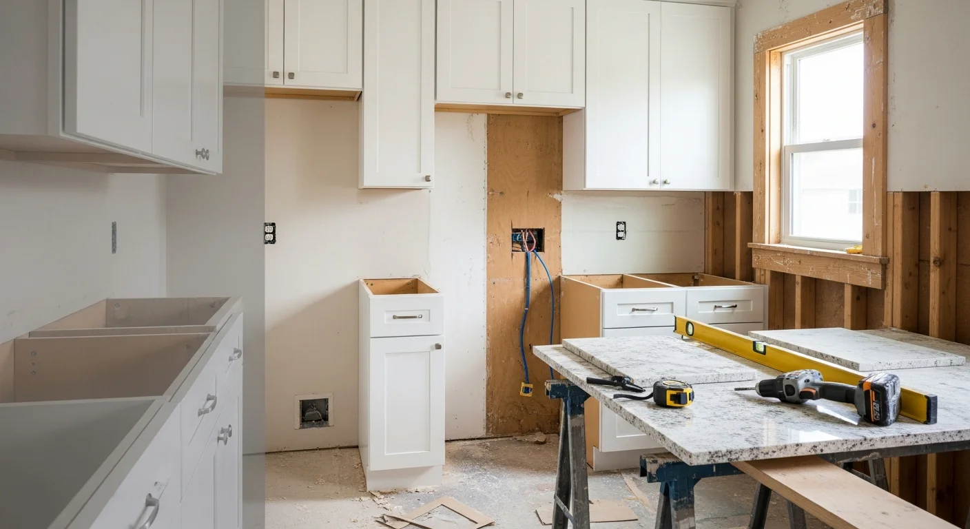 Remodeled kitchen interior in a Neptune Beach, FL home featuring updated cabinetry, new countertops, and an open layout replacing a closed-off original design. Work completed by A Team Property Solutions, a licensed general contractor serving Neptune Beach.